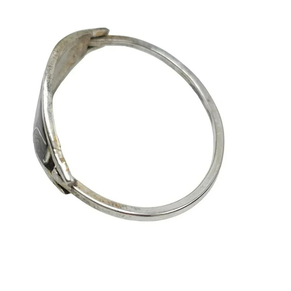 Alpaca Mother of Pearl Butterfly Hinged Cuff Bangle Bracelet Silver Tone VTG - Picture 3 of 5